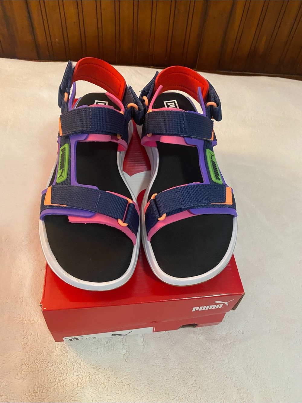 Puma Kids Navy Sandals with Pink, Purple, Orange & Green Accents